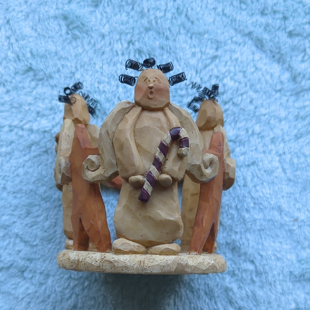 Unique Angels And Stars Votive Candle Holder Carved Look With Wire Hair